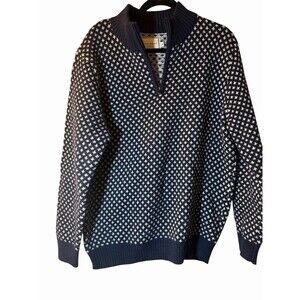 Long Wharf Supply Co. Edgartown SeaWell Quarter Zip Sweater Men's L Navy White